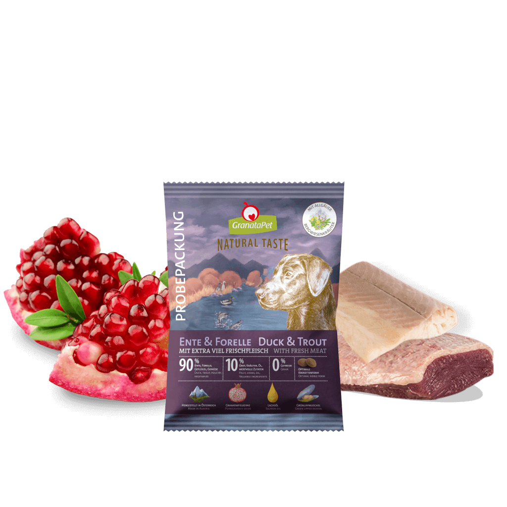 GranataPet Hund - Proben Natural Taste Ente & Forelle 80 g - Zutaten