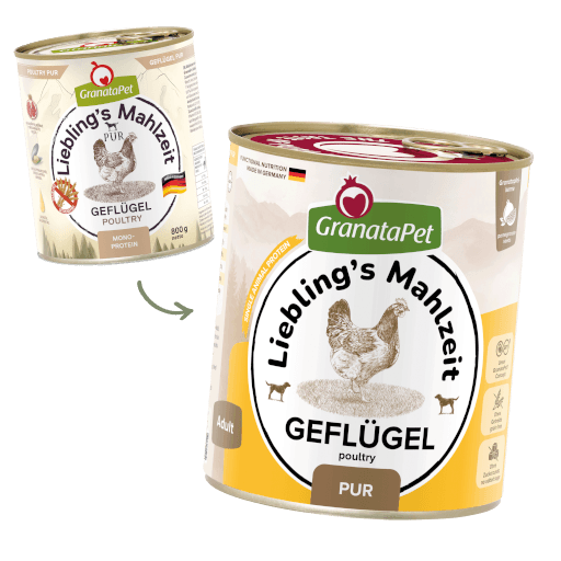 GranataPet Hund - Nassfutter Liebling´s Mahlzeit PUR Geflügel 800 g - Umstellung
