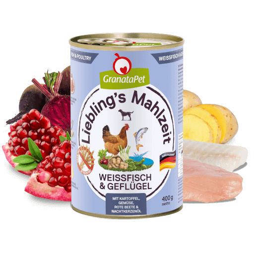 GranataPet Hund - Nassfutter Liebling´s Mahlzeit Weißfisch & Geflügel  400 g - Zutaten