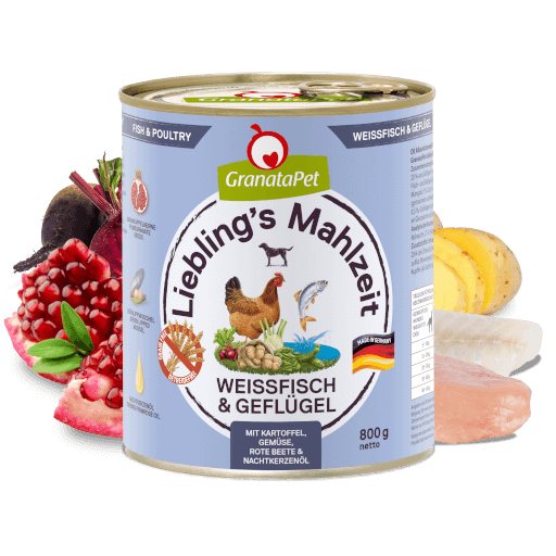 GranataPet Hund - Nassfutter Liebling´s Mahlzeit Weißfisch & Geflügel  800 g - Zutaten