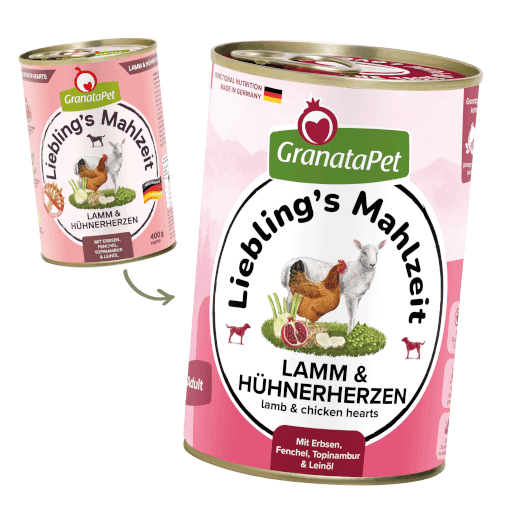 GranataPet Hund - Nassfutter Liebling´s Mahlzeit Lamm & Hühnerherzen 400 g - Umstellung