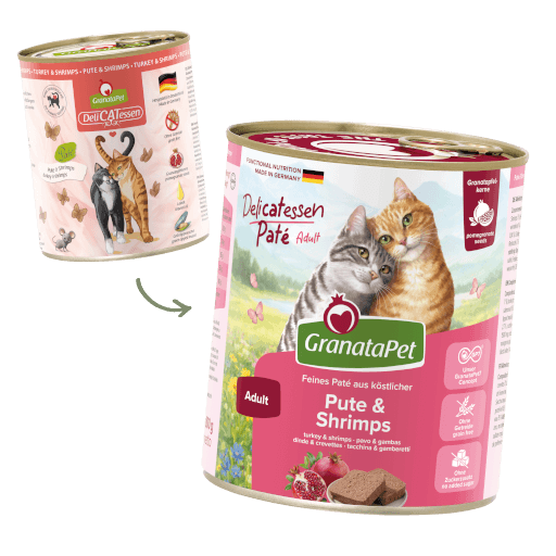 GranataPet Katze - Nassfutter DeliCATessen Pute & Shrimps 800 g - Umstellung