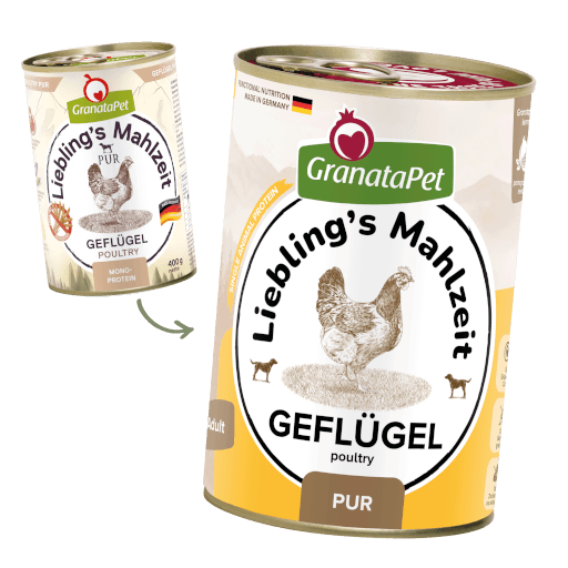 GranataPet Hund - Nassfutter Liebling´s Mahlzeit PUR Geflügel 400 g - Umstellung