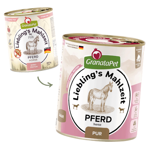 GranataPet Hund - Nassfutter Liebling´s Mahlzeit PUR Pferd 800 g - Umstellung