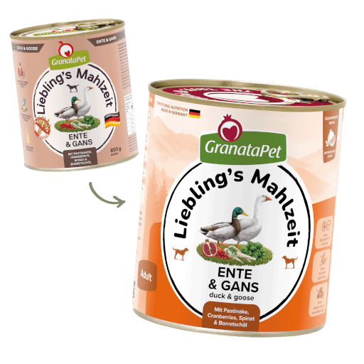 GranataPet Hund - Nassfutter Liebling´s Mahlzeit Ente & Gans 800 g - Umstellung