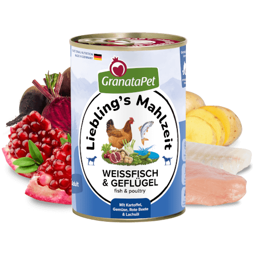 GranataPet Hund - Nassfutter Liebling´s Mahlzeit Weißfisch & Geflügel  400 g - Zutaten